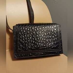 Gianni Versace Vintage Crocodille Embossed Black Leatber Bag